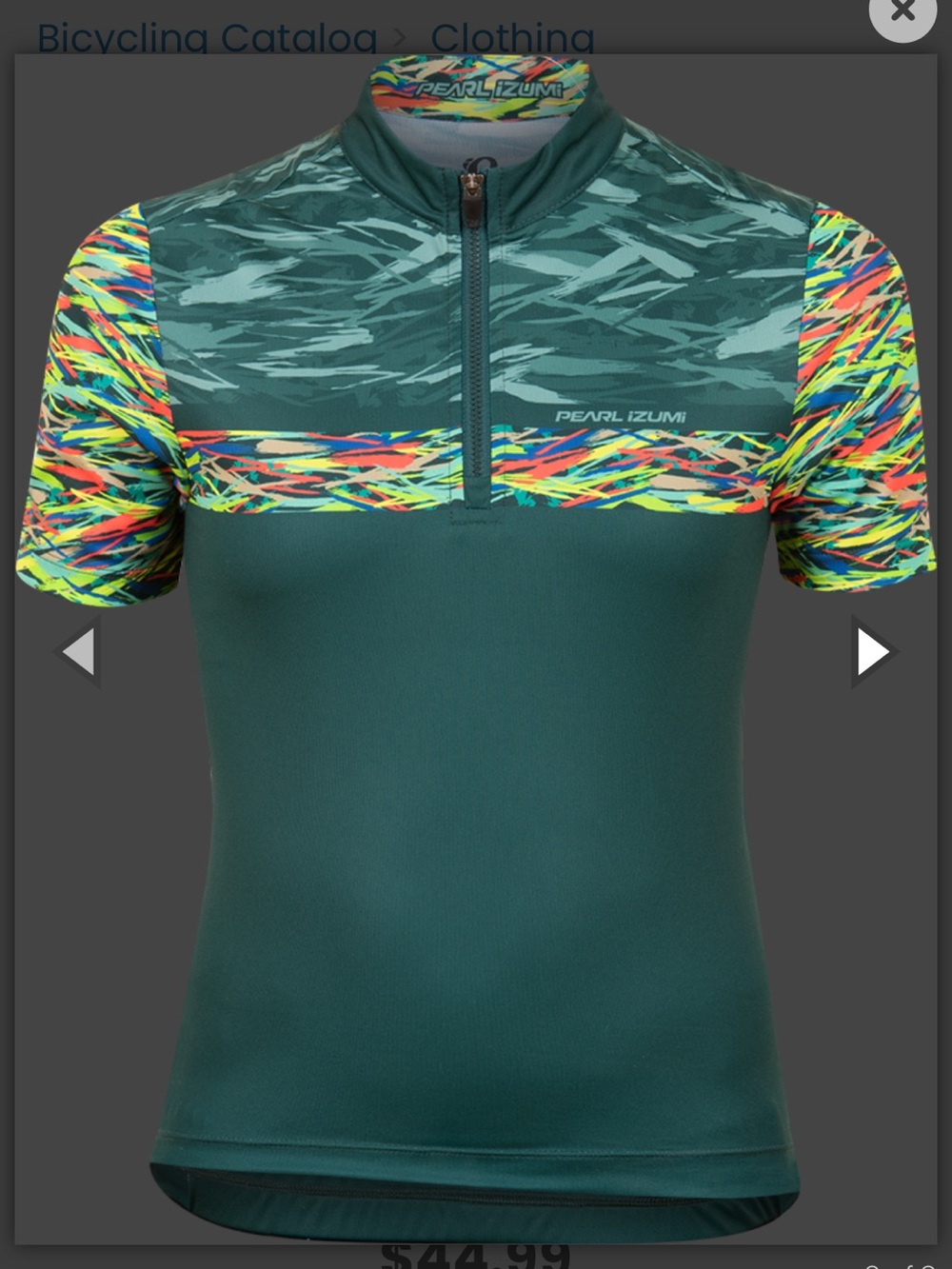 Boys Bicycling Pearl Izumi Junior Quest Jersey Sz Small- Juniper Ripper